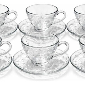 Jogo De Xícaras Com Pires 12 Peças Para Café Chá Vidro Luxo Transparente Lily
