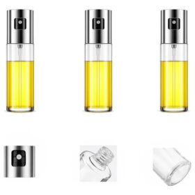 Kit 3 Spray Pulverizador Cozinha Vidro Azeite Óleo Vinagre Prateado