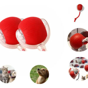 Kit 2 Bolas Elétrica Interativa Automática Gatos Cachorros Vermelho