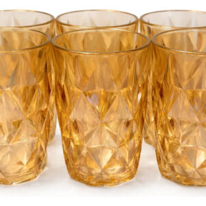 Jogo 6 Copos Vidro Diamond 400ml Borda De Ouro Âmbar Luxo Ambar